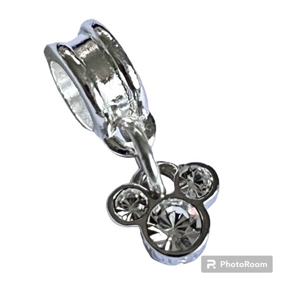 Vtg Disney Mickey Mouse Charm European Bead Slider SilverPlated Austrian Crystal - Picture 2 of 10